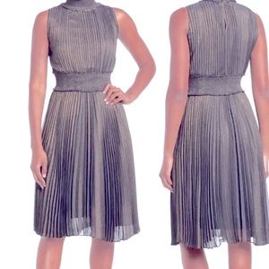 NWT $148 Nanette Lepore Pleated Mock Neck Cocktail dress very black silver 10